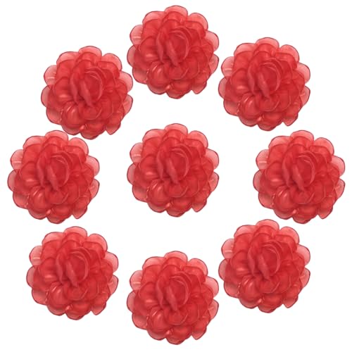 HSTWODE 10 Stück Blumen Netz Stoff Blumen Nähen Gewebe Ornamente Stirnband Verzierungen Frauen Mädchen für Heimwerker Handwerk Hochzeit Dekor (Rot) von HSTWODE