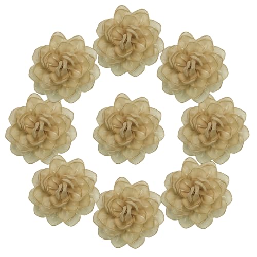 HSTWODE 10 Stück Blumen Netz Stoff Blumen Nähen Gewebe Ornamente Stirnband Verzierungen für Heimwerker Handwerk Hochzeit Dekor Frauen Mädchen (Khaki) von HSTWODE
