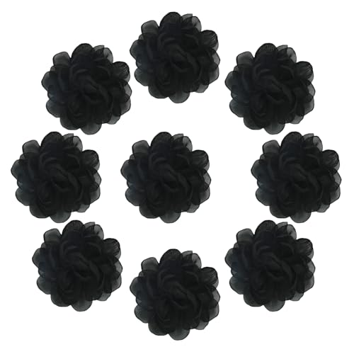 HSTWODE 10 Stück Blumen Netz Stoff Blumen Nähen Gewebe Ornamente Stirnband Verzierungen für Heimwerker Handwerk Hochzeit Dekor Frauen Mädchen (Schwarz) von HSTWODE
