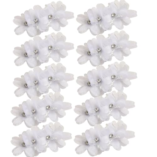 HSTWODE 10 Stück Chiffon Blumen mit Strass für Damen & Kinder, Hochzeit Dekoration、Haar Accessoire Handwerk、Nähen Craft Flip-Flops, Kleidung | Handarbeit Deko (4#) von HSTWODE