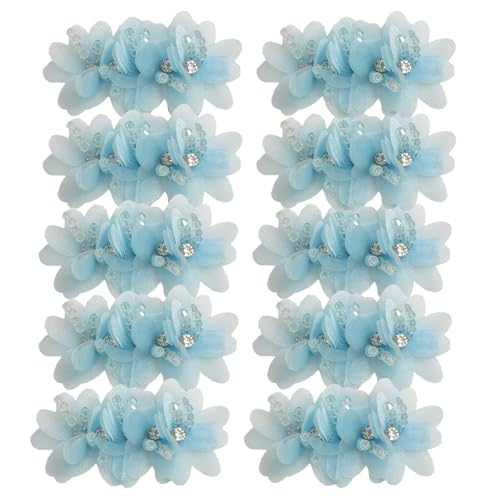 HSTWODE 10 Stück Chiffon Blumen mit Strass für Damen & Kinder, Hochzeit Dekoration、Haar Accessoire Handwerk、Nähen Craft Flip-Flops, Kleidung | Handarbeit Deko (6#) von HSTWODE