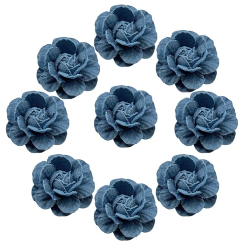 HSTWODE 10 Stück Stoffblumen Blaue Denim 3.5-5.5CM Stoffblumen Kamelien Nähblumen Für Kleidung Haarspangen Dekoration DIY Kostümzubehör (Dunkelblau, 3.5cm) von HSTWODE
