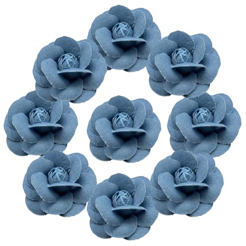 HSTWODE 10 Stück Stoffblumen Blaue Denim 5.5/7.5CM Stoffblumen Kamelien Nähblumen Für DIY Kostümzubehör Kleidung Haarspangen Dekoration (4#, 7.5CM) von HSTWODE