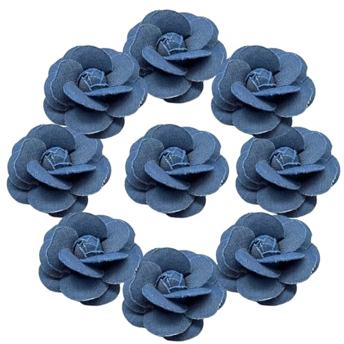 HSTWODE 10 Stück Stoffblumen Blaue Denim 5.5/7.5CM Stoffblumen Kamelien Nähblumen Für DIY Kostümzubehör Kleidung Haarspangen Dekoration (5#, 7.5CM) von HSTWODE