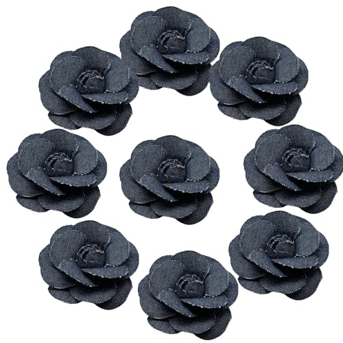 HSTWODE 10 Stück Stoffblumen Blaue Denim 5.5/7.5CM Stoffblumen Kamelien Nähblumen Für DIY Kostümzubehör Kleidung Haarspangen Dekoration (6#, 7.5CM) von HSTWODE