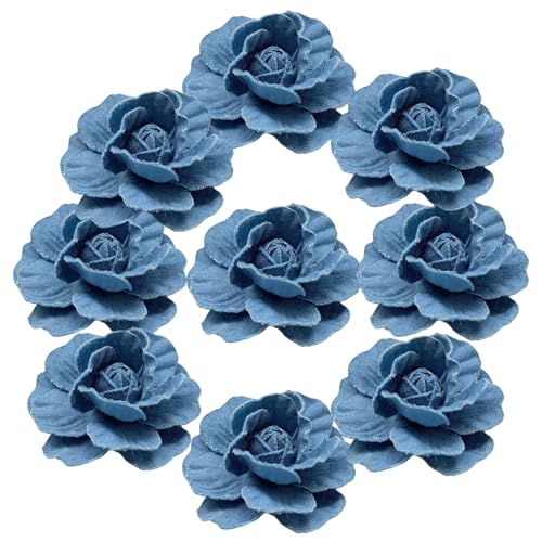 HSTWODE 10 Stück Stoffblumen Blaue Denim 5.5/7.5CM Stoffblumen Kamelien Nähblumen Für DIY Kostümzubehör Kleidung Haarspangen Dekoration (7#, 7.5CM) von HSTWODE