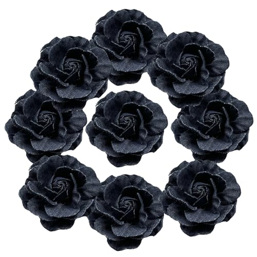 HSTWODE 10 Stück Stoffblumen Blaue Denim 5.5/7.5CM Stoffblumen Kamelien Nähblumen Für DIY Kostümzubehör Kleidung Haarspangen Dekoration (9#, 7.5CM) von HSTWODE