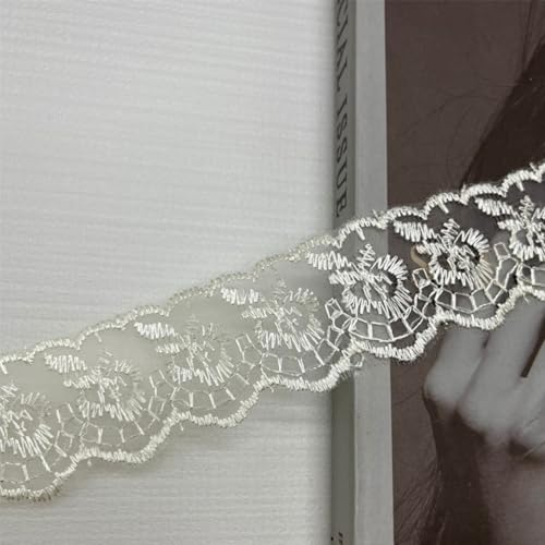 HSTWODE 10 Yard 4cm Breite Elastizität Spitzenborte Spitzenband Spitzenstoff Spitzenborte Häkel-Borte mit Blumenmuster für Basteln Nähen Hochzeit Deko Scrapbooking (Beige) von HSTWODE