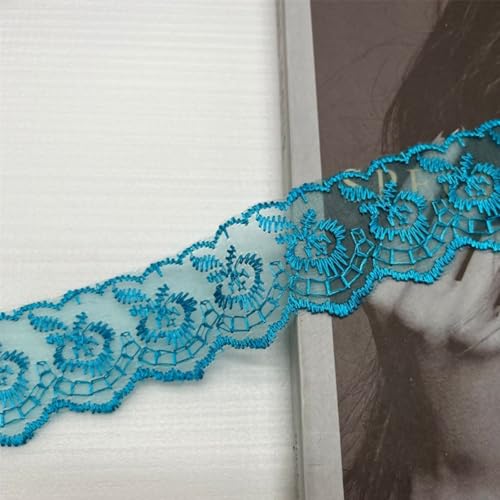 HSTWODE 10 Yard 4cm Breite Elastizität Spitzenborte Spitzenband Spitzenstoff Spitzenborte Häkel-Borte mit Blumenmuster für Basteln Nähen Hochzeit Deko Scrapbooking (Blau) von HSTWODE