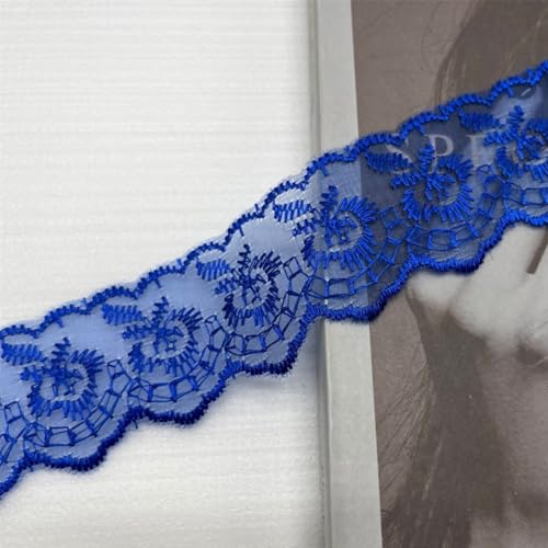 HSTWODE 10 Yard 4cm Breite Elastizität Spitzenborte Spitzenband Spitzenstoff Spitzenborte Häkel-Borte mit Blumenmuster für Basteln Nähen Hochzeit Deko Scrapbooking (Blau 2) von HSTWODE