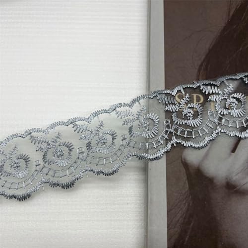 HSTWODE 10 Yard 4cm Breite Elastizität Spitzenborte Spitzenband Spitzenstoff Spitzenborte Häkel-Borte mit Blumenmuster für Basteln Nähen Hochzeit Deko Scrapbooking (Grau) von HSTWODE