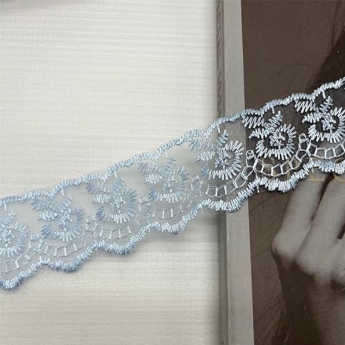 HSTWODE 10 Yard 4cm Breite Elastizität Spitzenborte Spitzenband Spitzenstoff Spitzenborte Häkel-Borte mit Blumenmuster für Basteln Nähen Hochzeit Deko Scrapbooking (Hellblau) von HSTWODE