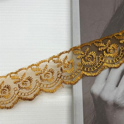 HSTWODE 10 Yard 4cm Breite Elastizität Spitzenborte Spitzenband Spitzenstoff Spitzenborte Häkel-Borte mit Blumenmuster für Basteln Nähen Hochzeit Deko Scrapbooking (Hellbraun) von HSTWODE