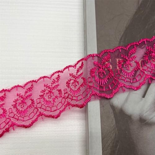 HSTWODE 10 Yard 4cm Breite Elastizität Spitzenborte Spitzenband Spitzenstoff Spitzenborte Häkel-Borte mit Blumenmuster für Basteln Nähen Hochzeit Deko Scrapbooking (Rose) von HSTWODE