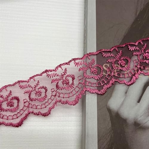 HSTWODE 10 Yard 4cm Breite Elastizität Spitzenborte Spitzenband Spitzenstoff Spitzenborte Häkel-Borte mit Blumenmuster für Basteln Nähen Hochzeit Deko Scrapbooking (Rot 1) von HSTWODE