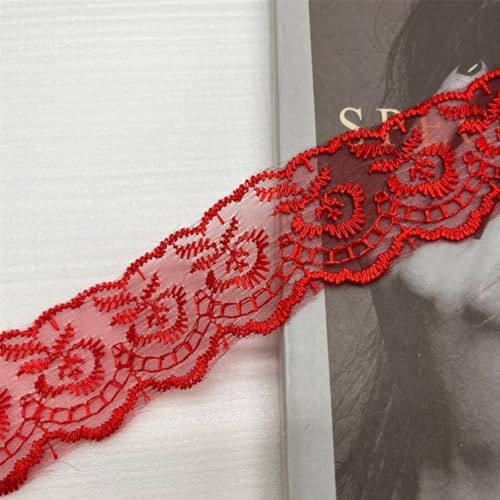 HSTWODE 10 Yard 4cm Breite Elastizität Spitzenborte Spitzenband Spitzenstoff Spitzenborte Häkel-Borte mit Blumenmuster für Basteln Nähen Hochzeit Deko Scrapbooking (Rot 2) von HSTWODE