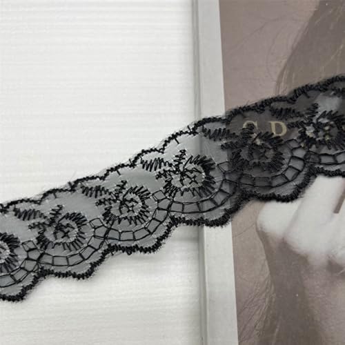 HSTWODE 10 Yard 4cm Breite Elastizität Spitzenborte Spitzenband Spitzenstoff Spitzenborte Häkel-Borte mit Blumenmuster für Basteln Nähen Hochzeit Deko Scrapbooking (Schwarz) von HSTWODE