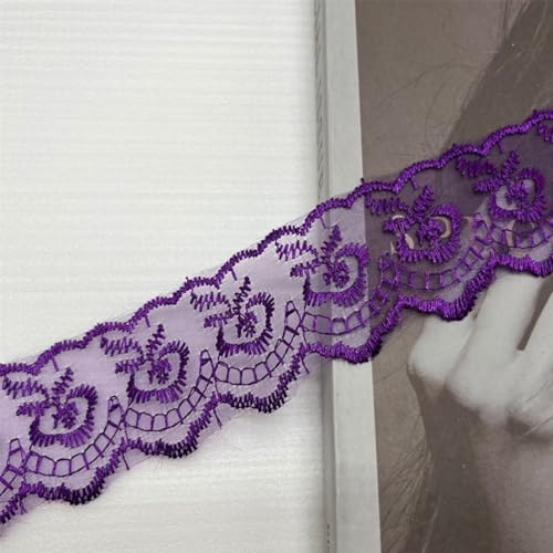 HSTWODE 10 Yard 4cm Breite Elastizität Spitzenborte Spitzenband Spitzenstoff Spitzenborte Häkel-Borte mit Blumenmuster für Basteln Nähen Hochzeit Deko Scrapbooking (Violett) von HSTWODE