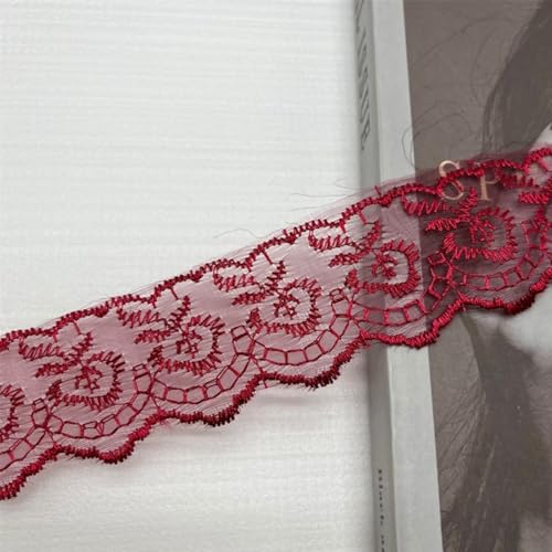 HSTWODE 10 Yard 4cm Breite Elastizität Spitzenborte Spitzenband Spitzenstoff Spitzenborte Häkel-Borte mit Blumenmuster für Basteln Nähen Hochzeit Deko Scrapbooking (Weinrot) von HSTWODE
