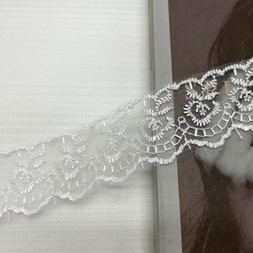 HSTWODE 10 Yard 4cm Breite Elastizität Spitzenborte Spitzenband Spitzenstoff Spitzenborte Häkel-Borte mit Blumenmuster für Basteln Nähen Hochzeit Deko Scrapbooking (Weiß) von HSTWODE
