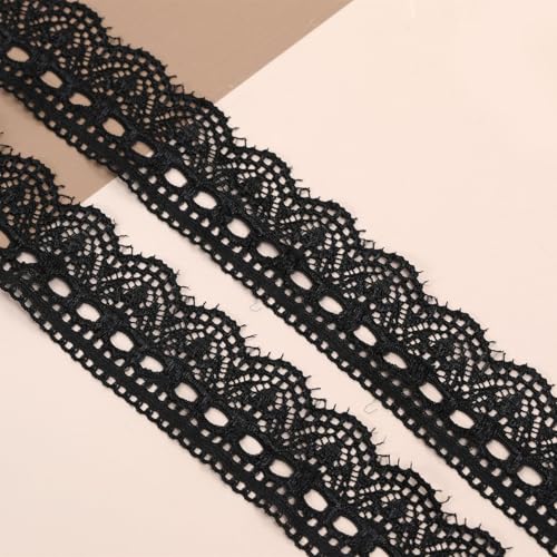 HSTWODE 10 Yards 3cm Breite Elastizität Spitzenborte Spitzenband Spitzenbordüre Zierband Spitze Blume Borte für Handwerk (Schwarz) von HSTWODE