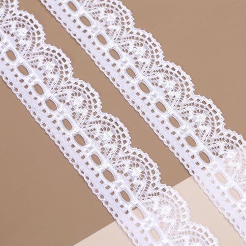 HSTWODE 10 Yards 3cm Breite Elastizität Spitzenborte Spitzenband Spitzenbordüre Zierband Spitze Blume Borte für Handwerk (Weiß) von HSTWODE