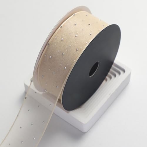 HSTWODE 10 yards Organzaband Strass Band 4cm Breit Chiffo Geschenkband,Transparentes Organza Bänder Chiffonband Schleifenband Dekoband Geschenkverpackung Deko Band Tüllband (Beige) von HSTWODE