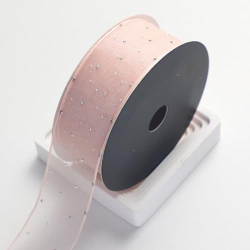 HSTWODE 10 yards Organzaband Strass Band 4cm Breit Chiffo Geschenkband,Transparentes Organza Bänder Chiffonband Schleifenband Dekoband Geschenkverpackung Deko Band Tüllband (Champagnerrosa) von HSTWODE
