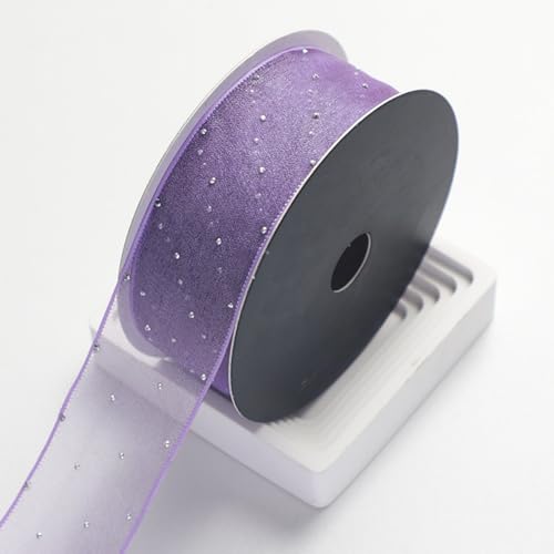 HSTWODE 10 yards Organzaband Strass Band 4cm Breit Chiffo Geschenkband,Transparentes Organza Bänder Chiffonband Schleifenband Dekoband Geschenkverpackung Deko Band Tüllband (Dunkelviolett) von HSTWODE