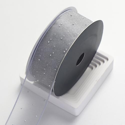 HSTWODE 10 yards Organzaband Strass Band 4cm Breit Chiffo Geschenkband,Transparentes Organza Bänder Chiffonband Schleifenband Dekoband Geschenkverpackung Deko Band Tüllband (Grau) von HSTWODE