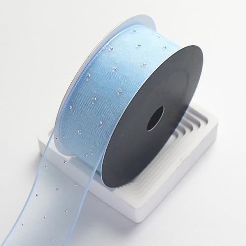 HSTWODE 10 yards Organzaband Strass Band 4cm Breit Chiffo Geschenkband,Transparentes Organza Bänder Chiffonband Schleifenband Dekoband Geschenkverpackung Deko Band Tüllband (Himmelblau) von HSTWODE