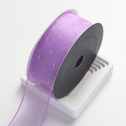 HSTWODE 10 yards Organzaband Strass Band 4cm Breit Chiffo Geschenkband,Transparentes Organza Bänder Chiffonband Schleifenband Dekoband Geschenkverpackung Deko Band Tüllband (Violett) von HSTWODE