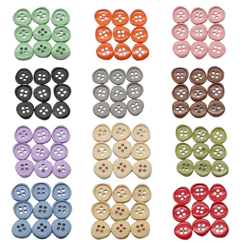 HSTWODE 100/260 Stück 11 mm,Kunstharz Lustige Knöpfe, 4 Löcher, Kinderhemd Knöpfe, dekorative zum Nähen, Stricken, Kunsthandwerk (12 Farben (20 Kapseln), 11mm) von HSTWODE