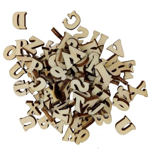 HSTWODE 100 Holzbuchstaben 15mm, Holzbuchstaben Verzierungen, Zum Weihnachten, Wanddekoration,Nähen Und Basteln Für Scrapbooking, Hochzeit, Party, (Naturbelassenes Holz ohne Löcher) von HSTWODE