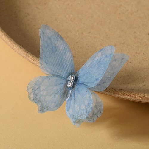 HSTWODE 100 Pcs 3D Schmetterlinge Stoff Schmetterling Haarclips DIY Nagel Charms Kopfbedeckungen Butterfly Bunt Organza Chiffon Mit Strass (Grün) von HSTWODE