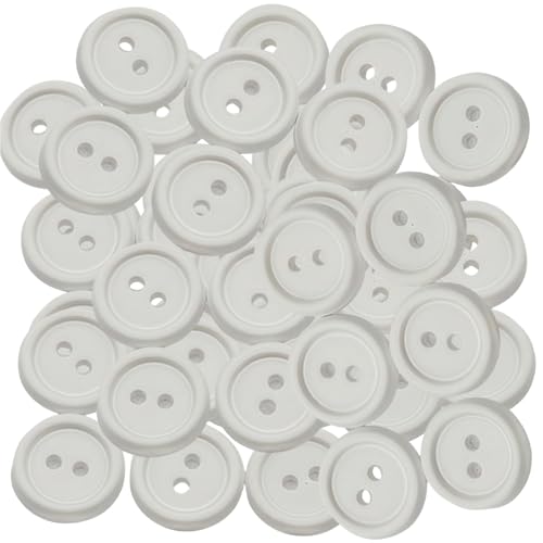 HSTWODE 100 Stück Bunte Harzknöpfe 11mm, 2-Loch Plastikknöpfe für Basteln Nähen DIY Handwerk und Scrapbooking Runde Kunstharz Knöpfe Basteln für Babykleidung und Dekoration (Weiß, 11mm) von HSTWODE