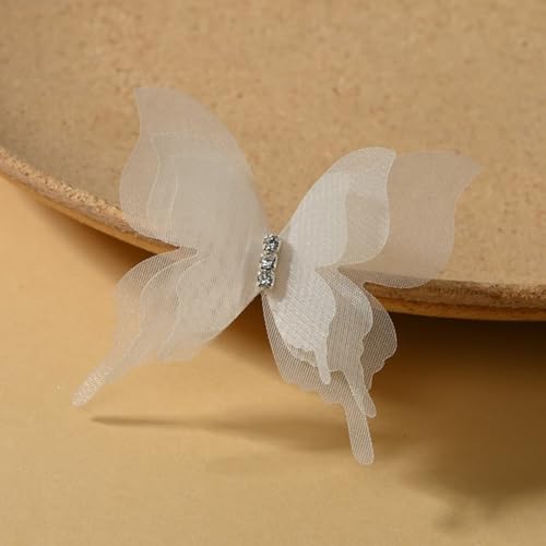 HSTWODE 100 Stück Schmetterling Aufnäher Abzeichen,Tüll Schmetterling Patches mit Strasssteinen Stickerei Aufnäher Patches Schmetterlinge Applikationen Zubehör für DIY (Beige) von HSTWODE