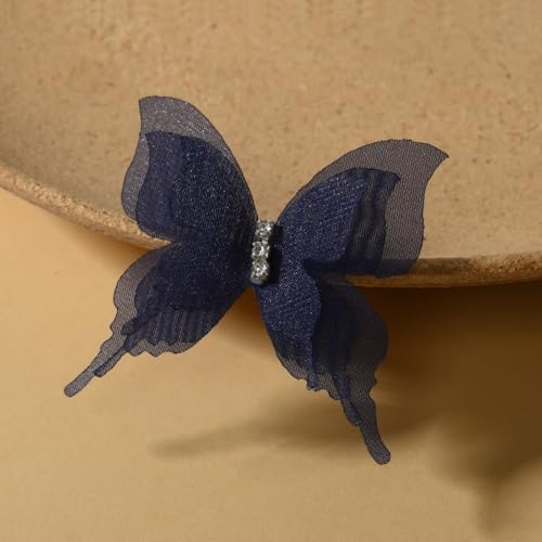 HSTWODE 100 Stück Schmetterling Aufnäher Abzeichen,Tüll Schmetterling Patches mit Strasssteinen Stickerei Aufnäher Patches Schmetterlinge Applikationen Zubehör für DIY (Dunkelblau) von HSTWODE