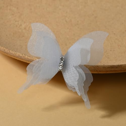 HSTWODE 100 Stück Schmetterling Aufnäher Abzeichen,Tüll Schmetterling Patches mit Strasssteinen Stickerei Aufnäher Patches Schmetterlinge Applikationen Zubehör für DIY (Hellblau) von HSTWODE