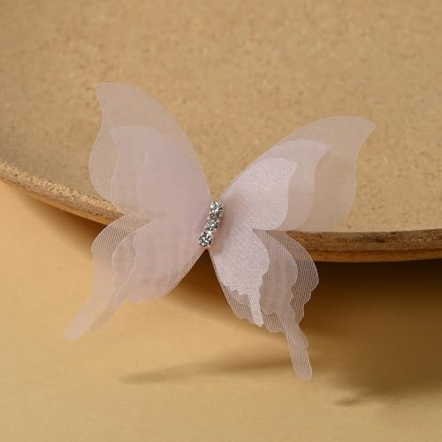 HSTWODE 100 Stück Schmetterling Aufnäher Abzeichen,Tüll Schmetterling Patches mit Strasssteinen Stickerei Aufnäher Patches Schmetterlinge Applikationen Zubehör für DIY (Hellrosa) von HSTWODE