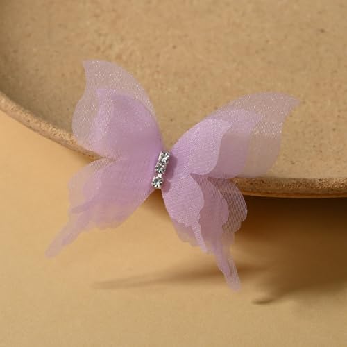 HSTWODE 100 Stück Schmetterling Aufnäher Abzeichen,Tüll Schmetterling Patches mit Strasssteinen Stickerei Aufnäher Patches Schmetterlinge Applikationen Zubehör für DIY (Hellviolett) von HSTWODE