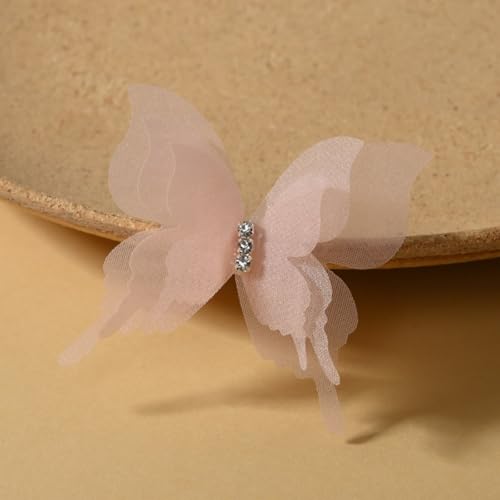 HSTWODE 100 Stück Schmetterling Aufnäher Abzeichen,Tüll Schmetterling Patches mit Strasssteinen Stickerei Aufnäher Patches Schmetterlinge Applikationen Zubehör für DIY (Rosa2) von HSTWODE