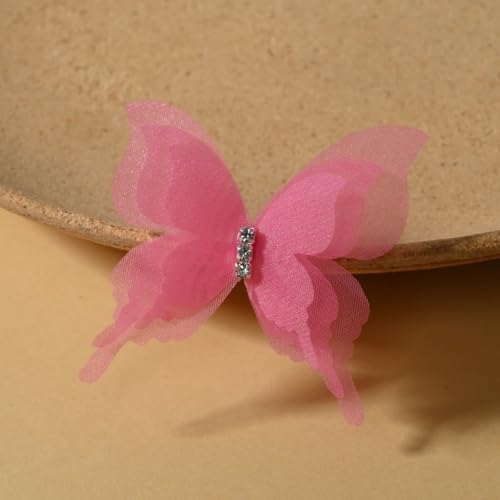 HSTWODE 100 Stück Schmetterling Aufnäher Abzeichen,Tüll Schmetterling Patches mit Strasssteinen Stickerei Aufnäher Patches Schmetterlinge Applikationen Zubehör für DIY (Rose) von HSTWODE