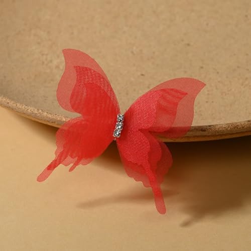HSTWODE 100 Stück Schmetterling Aufnäher Abzeichen,Tüll Schmetterling Patches mit Strasssteinen Stickerei Aufnäher Patches Schmetterlinge Applikationen Zubehör für DIY (Rot) von HSTWODE