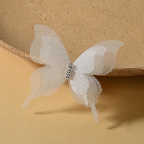 HSTWODE 100 Stück Schmetterling Aufnäher Abzeichen,Tüll Schmetterling Patches mit Strasssteinen Stickerei Aufnäher Patches Schmetterlinge Applikationen Zubehör für DIY (Weiß) von HSTWODE