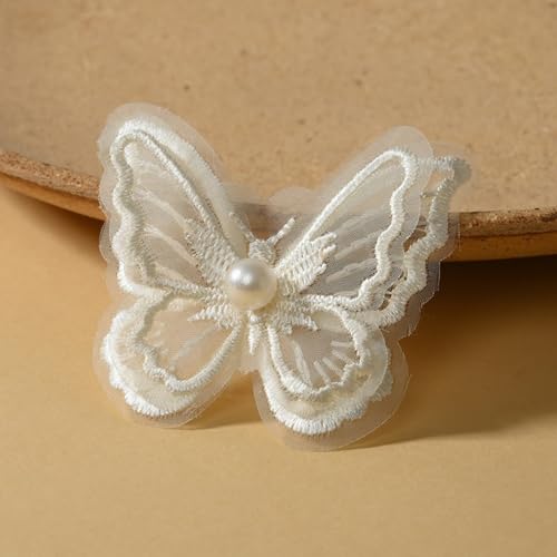 HSTWODE 100 Stück Stickerei Schmetterling Aufnäher Abzeichen Hochzeit Brautkleid bestickte Applikation für DIY (Beige) von HSTWODE