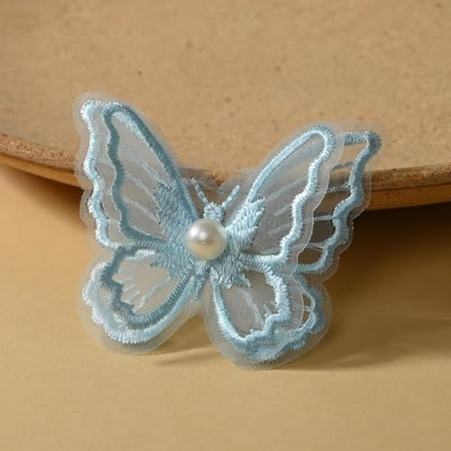 HSTWODE 100 Stück Stickerei Schmetterling Aufnäher Abzeichen Hochzeit Brautkleid bestickte Applikation für DIY (Blau) von HSTWODE