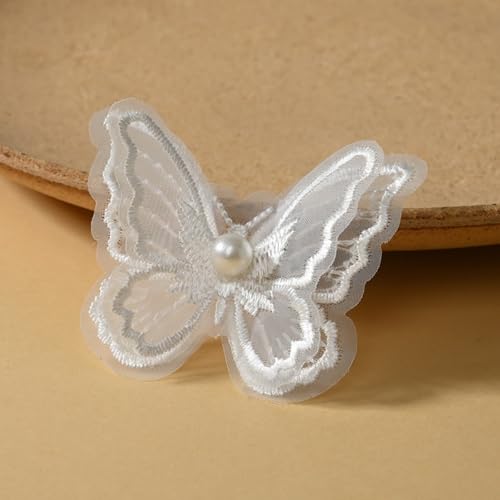 HSTWODE 100 Stück Stickerei Schmetterling Aufnäher Abzeichen Hochzeit Brautkleid bestickte Applikation für DIY (Weiß) von HSTWODE