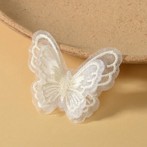 HSTWODE 100 Stück Stickerei Schmetterling Aufnäher Abzeichen Spitze Schmetterling Applikation Hochzeit Brautkleid bestickte Applikation Nähen Handwerk DIY (Beige) von HSTWODE