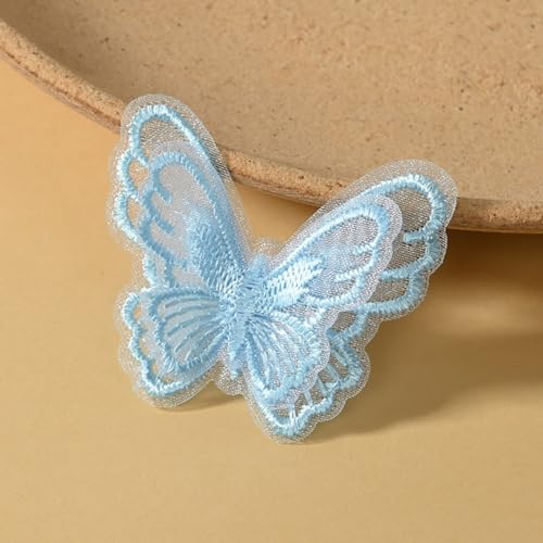HSTWODE 100 Stück Stickerei Schmetterling Aufnäher Abzeichen Spitze Schmetterling Applikation Hochzeit Brautkleid bestickte Applikation Nähen Handwerk DIY (Blau) von HSTWODE